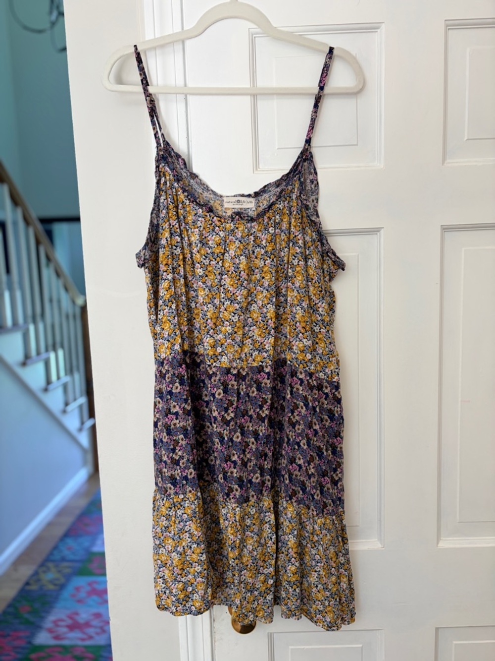 NATURAL LIFE Floral Tiered Sundress with Ruffle Detail - Mustard, Navy & Pink